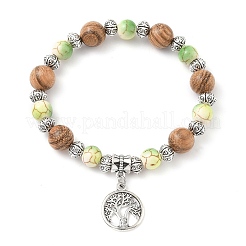 Bracelets à breloques en alliage rond et plat avec arbre de vie&nbsp;BJEW-JB12358-03