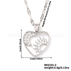 Hermoso colgante de corazón con luna y sol de circonita cúbica transparente micropavé de latón&nbsp;SS6030-2