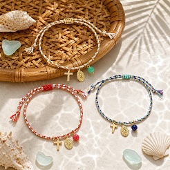 Ensemble de 3 bracelet à breloques croix vierge en laiton bohème bicolore&nbsp;DS9557-3
