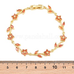 Bracelets en laiton pavé de zirconiums cubiques à maillons en forme de fleur pour femmes&nbsp;KK-CBA68DA-14G-01