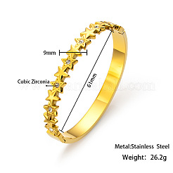 Bracciali rigidi da donna in acciaio inossidabile 304 con chiusura a cerniera e zirconi cubici trasparenti micro pavé.&nbsp;WG9322F-02
