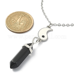 Ensemble de colliers avec pendentif en obsidienne noire naturelle et jade blanc&nbsp;NJEW-TA00095-01