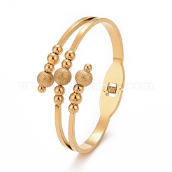 Bracciale aperto con perline a sfera in acciaio inossidabile 201&nbsp;BJEW-G648-05G