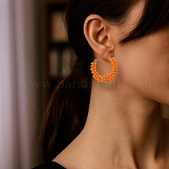 3 par de pendientes de aro con cuentas de vidrio de aleación de 3 colores&nbsp;EJEW-GO0007-005A