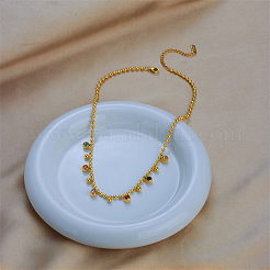 Collares con borlas redondas planas y cadena de bolas de circonita cúbica de colores pavé de acero inoxidable quirúrgico 316&nbsp;FS-WGDEC77-01