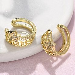 Messing Micro Pave klare Zirkonia Manschette Ohrringe&nbsp;EJEW-F359-09G-01