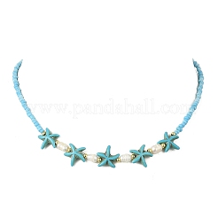 2 collier de perles synthétiques turquoise et naturelles&nbsp;NJEW-JN06130-04