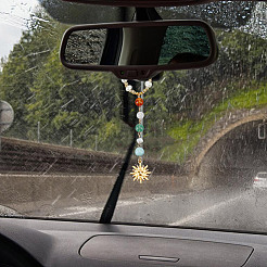 Ornamenti pendenti per auto con ciondolo sole in lega e pietre preziose naturali&nbsp;HJEW-DR00027
