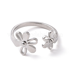 Anello aperto a forma di fiore in acciaio inossidabile 304 anti-ossidazione per donna&nbsp;RJEW-D120-07P
