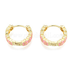 Aretes de aro con flor de ciruelo esmaltada&nbsp;EJEW-N011-107