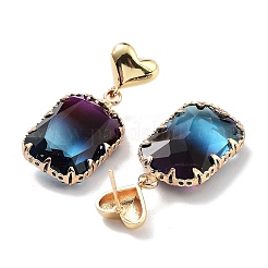 Boucles d'oreilles clous coeur & rectangle en laiton doré clair&nbsp;EJEW-Q800-46KCG
