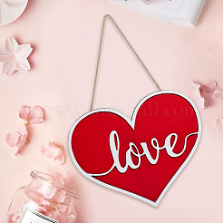 Ornements suspendus en bois en forme de cœur avec le mot amour&nbsp;HJEW-GF0001-73