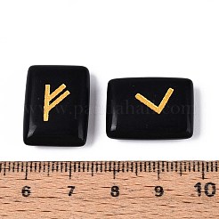 25 Stück rechteckige natürliche Obsidian-Runensteine mit eingraviertem Elder-Futhark-Alphabet&nbsp;G-T142-39
