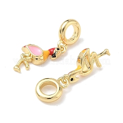 Messing Emaille bunte Flamingo Form europäischen baumeln Charms&nbsp;KK-L256-34G