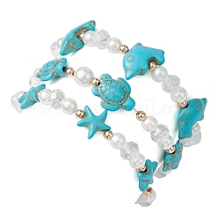 3 Stück Charm-Armband-Set aus synthetischem Türkis und natürlicher Kaurimuschel&nbsp;BJEW-JB09868