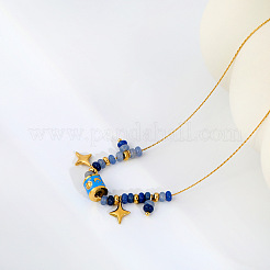Halsketten mit Anhänger in Säulenform aus natürlichen Sodalith-Unterlegscheiben und tiefblauem Säulenstern aus emailliertem Edelstahl 304 für Damen&nbsp;WG97891-02