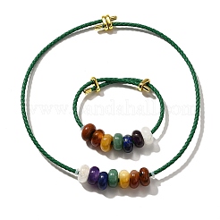 Ensembles de bracelets et colliers en perles de pierres précieuses naturelles rondelle chakra&nbsp;G-P561-01G-02
