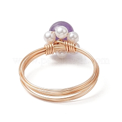 Runde natürliche Rosenquarz & grüner Aventurin & Amethyst & Karneol & Muschelkernperlen Fingerringe&nbsp;RJEW-TA00180