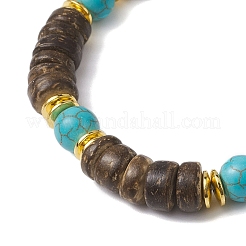 Bracelets de perles tressées réglables en turquoise synthétique teint rond de 8mm et noix de coco naturelle pour femmes&nbsp;BJEW-JB10762
