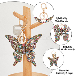 2 porte-clés pendentif papillon creux en alliage avec strass colorés&nbsp;KEYC-HY0001-14