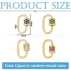 12 Stück Messing Micro Pave Zirkonia Schraubkarabiner Verschluss Charms&nbsp;ZIRC-HS0001-16