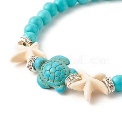 Braccialetto elasticizzato con stelle marine e tartarughe turchesi sintetiche (tinte).&nbsp;BJEW-JB07702-02