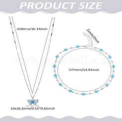 2 stücke legierung tief himmel blau zirkonia schmetterling anhänger halsketten sets für frauen&nbsp;NJEW-LP0002-98