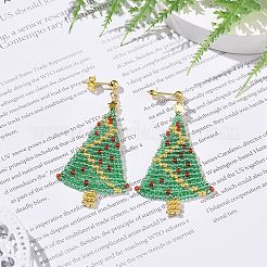 Geflochtene Weihnachtsbaum-Ohrstecker aus Glassamen&nbsp;EJEW-MZ00027