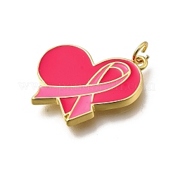 Pendentifs en laiton et émail avec ruban rose de sensibilisation au cancer du sein d'octobre&nbsp;KK-G525-10G-05