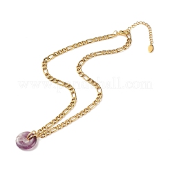 Collier pendentif beignet améthyste naturelle&nbsp;NJEW-JN03815-02