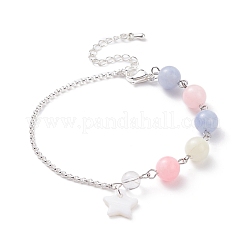 Bracciale con perline di pietre preziose e catene rolo in acciaio inossidabile 304&nbsp;BJEW-JB08145