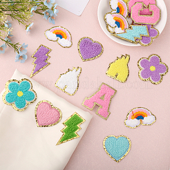 Blitz & Schloss & 5-blättrige Blume & Buchstabe a~z & Herz & Regenbogen Handtuch-Stickerei-Stil Stoff zum Aufbügeln/Aufnähen&nbsp;DIY-GL0004-17
