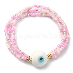 Set di braccialetti elasticizzati con perline di semi di vetro e malocchio di 3 lampada a 3 colori&nbsp;BJEW-JB09456