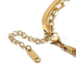 Collana a doppio strato con catene a spina di pesce e graffetta in acciaio inossidabile 304 per uomo e donna&nbsp;LS-NJEW-E046-01G