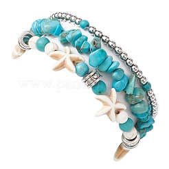 3 Stück 3-teiliges Stretch-Armband-Set mit synthetischen türkisfarbenen Chips und Seesternperlen&nbsp;BJEW-TA00391