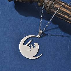 Collane con ciondolo a forma di luna in acciaio inossidabile 201 con ciondolo da donna per Ramadan e Eid Mubarak&nbsp;NJEW-D318-02P