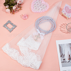 Brautschleier aus Polyester und Handgelenksanstecker aus Polyesterkordel für die Hochzeit&nbsp;HJEW-BC00090-02