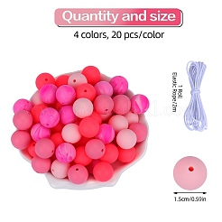 80 pièce de perles focales rondes en silicone de 4 styles&nbsp;SIL-SZ0001-22E
