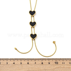 Dreifache Herz-Y-Halsketten aus 304 Edelstahl und schwarzem Kunststoff für Damen&nbsp;NJEW-U032-13G-02