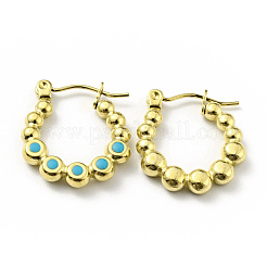 Orecchini a cerchio con perline rotonde in acciaio inossidabile 304 placcati ioni (ip) con smalto per donna&nbsp;EJEW-G293-16B-G