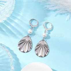 201 orecchini a cerchio in acciaio inossidabile con perle di conchiglia&nbsp;EJEW-JE06181-02