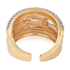 Anello polsino aperto multistrato in ottone micro pavé di zirconi cubici trasparenti per donna&nbsp;RJEW-Q819-19G