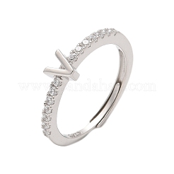 S925 verstellbare Buchstabenringe aus Sterlingsilber für Damen&nbsp;RJEW-M068-01P-V