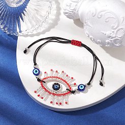 Set di braccialetti a maglie con perline di semi di vetro 2 pz 2 colori occhio di cavallo&nbsp;BJEW-MZ00074