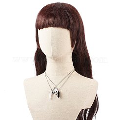 Juego de collares con colgante de bala de obsidiana negra y cristal de cuarzo natural de 2 Uds. 2 estilos&nbsp;NJEW-JN03994-02