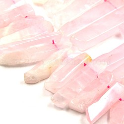 Fili di perline graduate di quarzo rosa naturale a striscia irregolare, 18~60x10~15x4~6mm, Foro: 2 mm, circa 32~36pcs/filo, 15.3 pollice