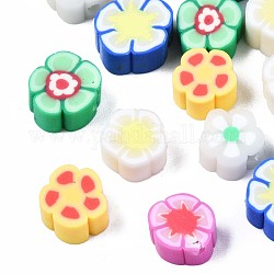 Manuell Polymer Ton Perlen, Blume, Mischfarbe, 7.5~9x7.5~10x4~5 mm, Bohrung: 1.6 mm