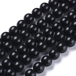 Pietra naturale nera perle di fili, tondo, 8mm, Foro: 1 mm, circa 48pcs/filo, 15.16 pollice (38.5 cm)