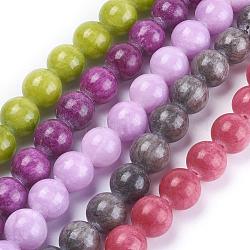Chapelets de perles en jade jaune naturel, teinte, ronde, couleur mixte, 14mm, Trou: 1mm, Environ 29 pcs/chapelet, 15.75 pouce