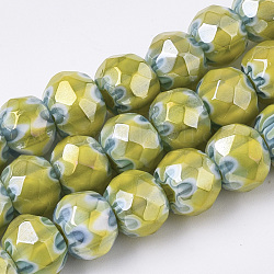 Hilos hechos a mano millefiori lampwork beads, facetados, color de ab chapado, rerondana plana, amarillo, 10x8mm, agujero: 1.2 mm, aproximamente 48 pcs / cadena, 15.16 pulgada (38.5 cm)